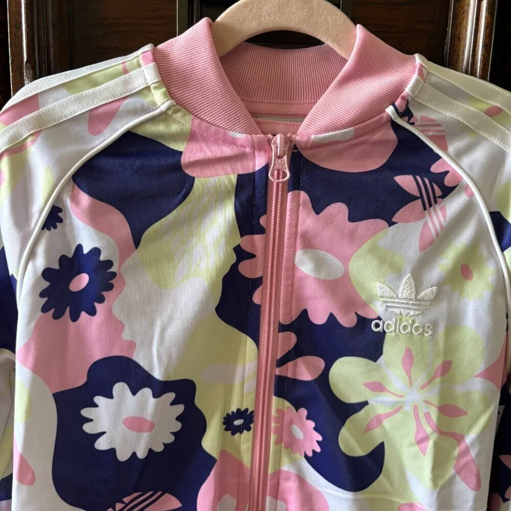 Adidas floral zip up lightweight jacket in size S